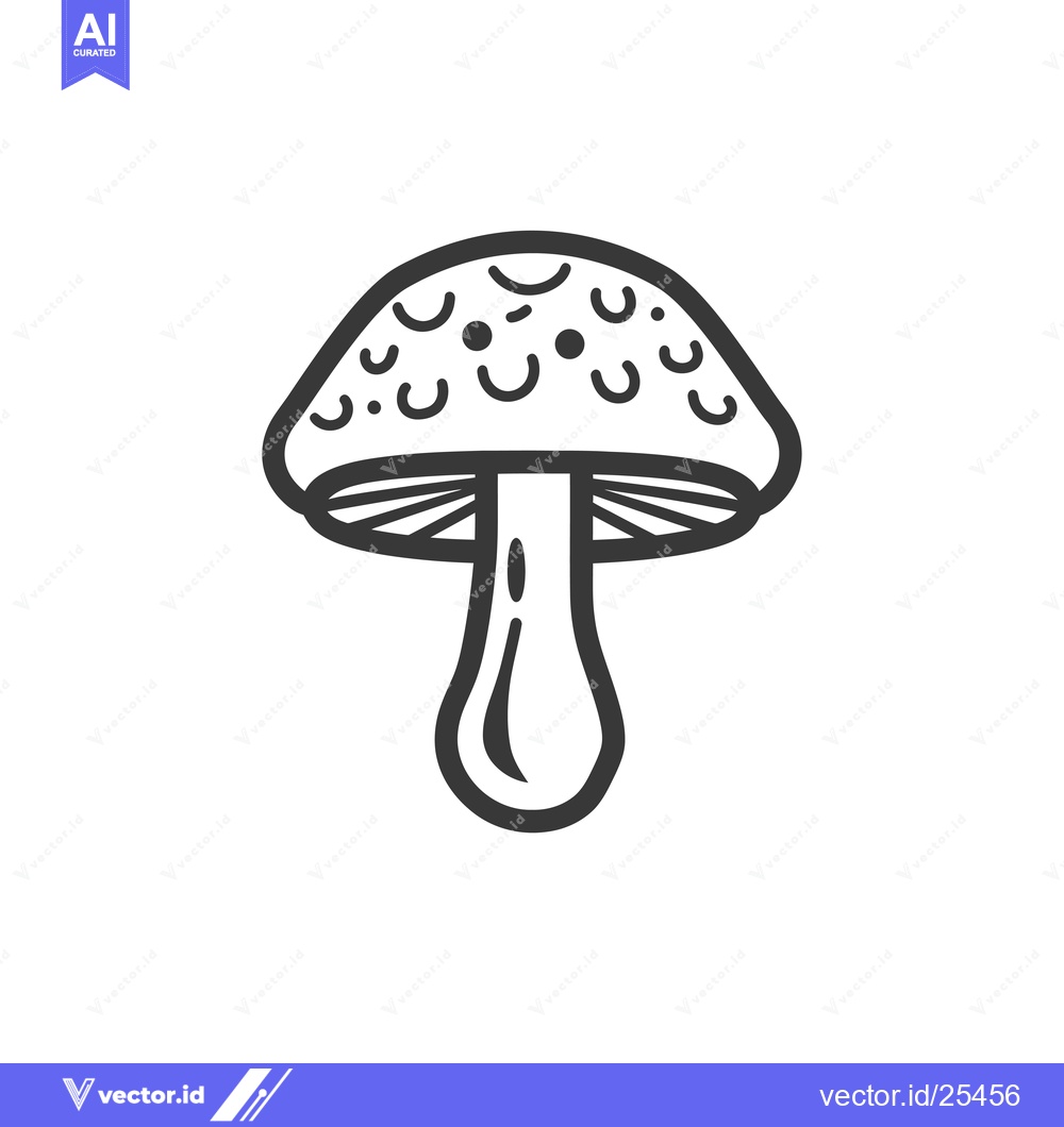 Premium Vector of Black and White Line Drawing of a Mushroom