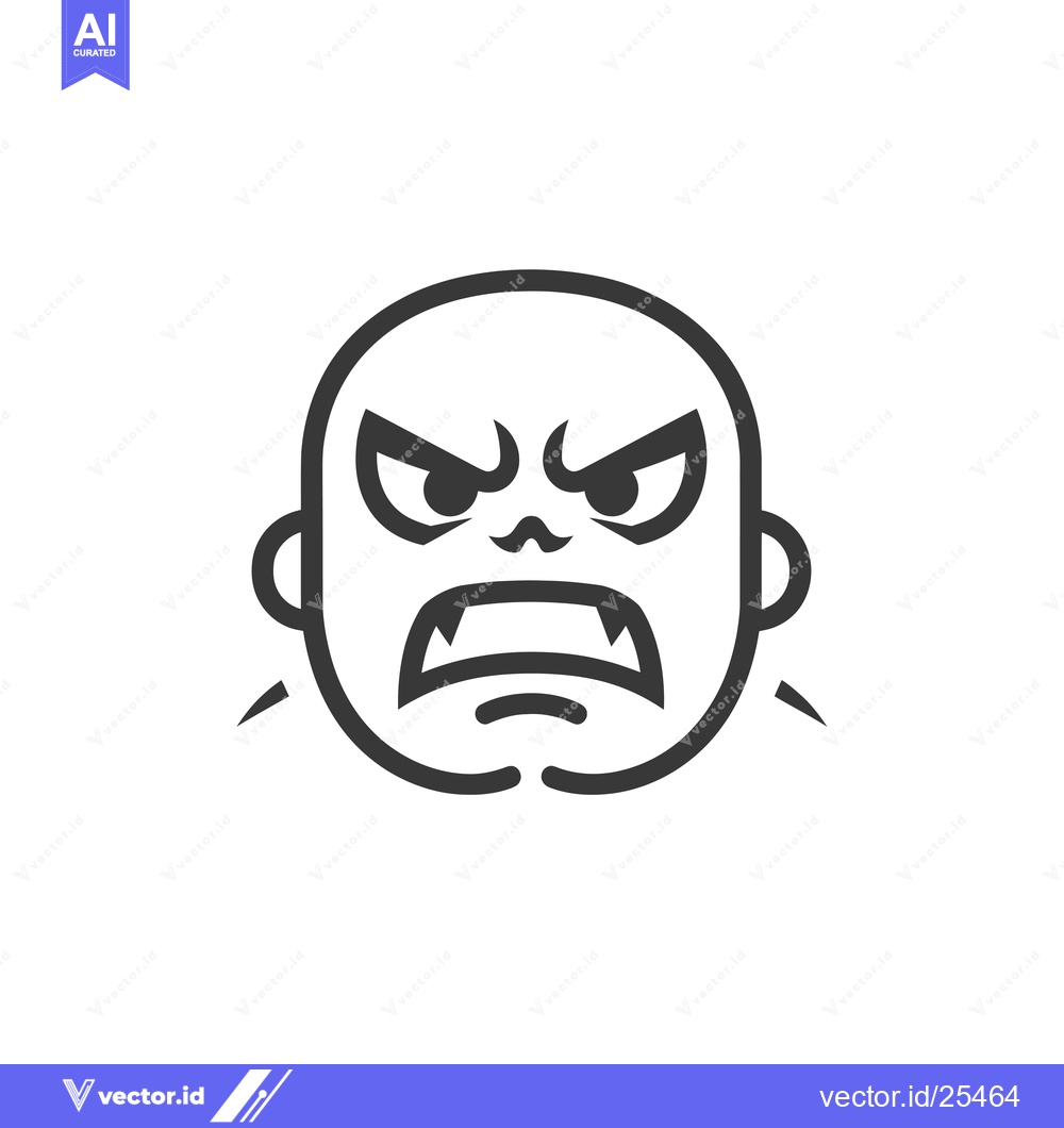 Premium Vector of Black and White Line Drawing of an Angry Cartoon Face with Fangs
