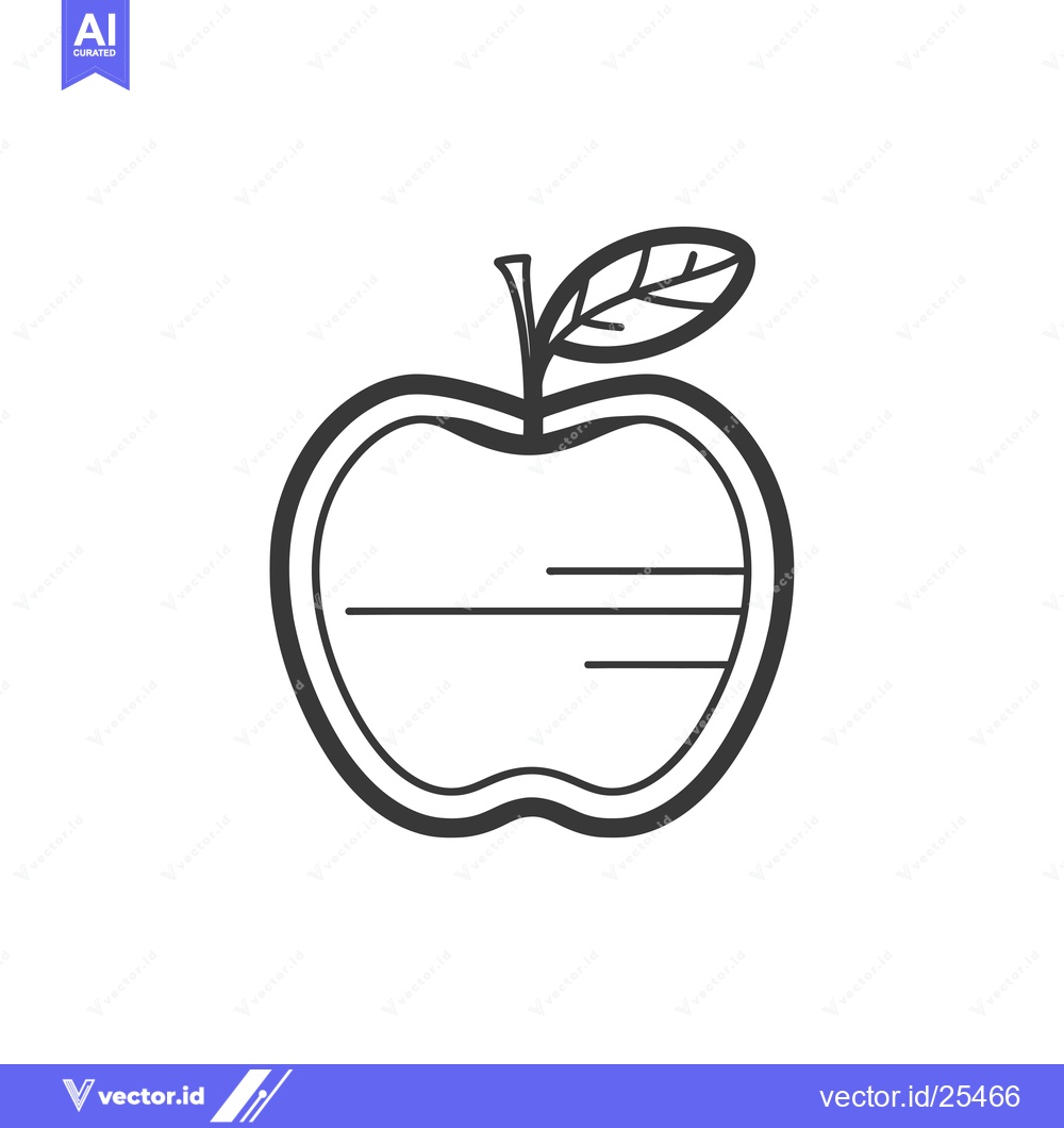 Premium Vector dari Black and White Line Drawing of an Apple with a Leaf