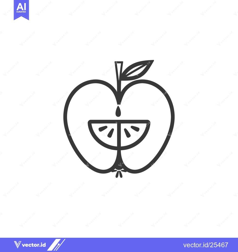 Premium Vector dari Black and White Line Drawing of an Apple with a Slice Removed