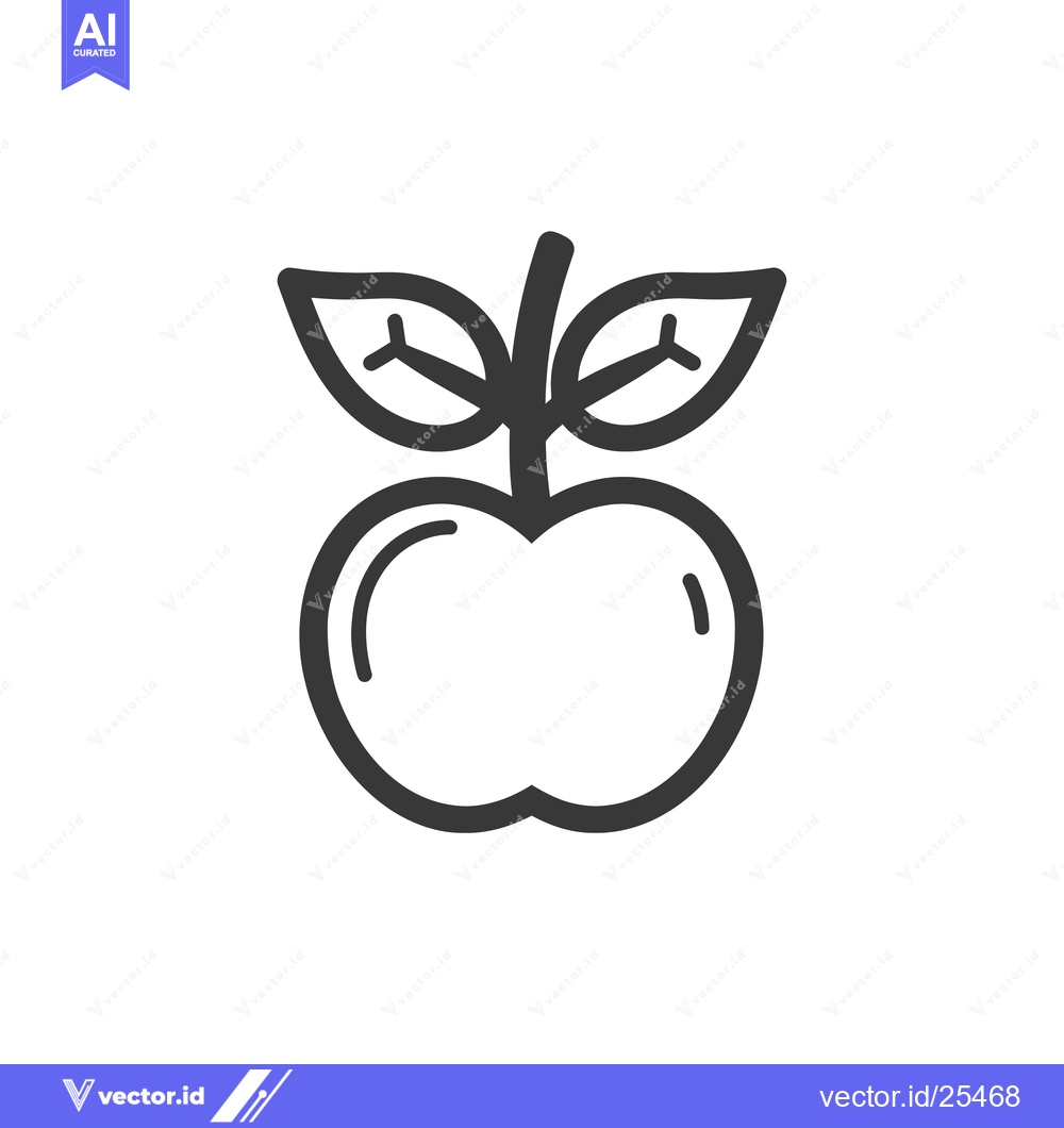 Premium Vector of Black and White Line Drawing of an Apple with a Stem and Two Leaves