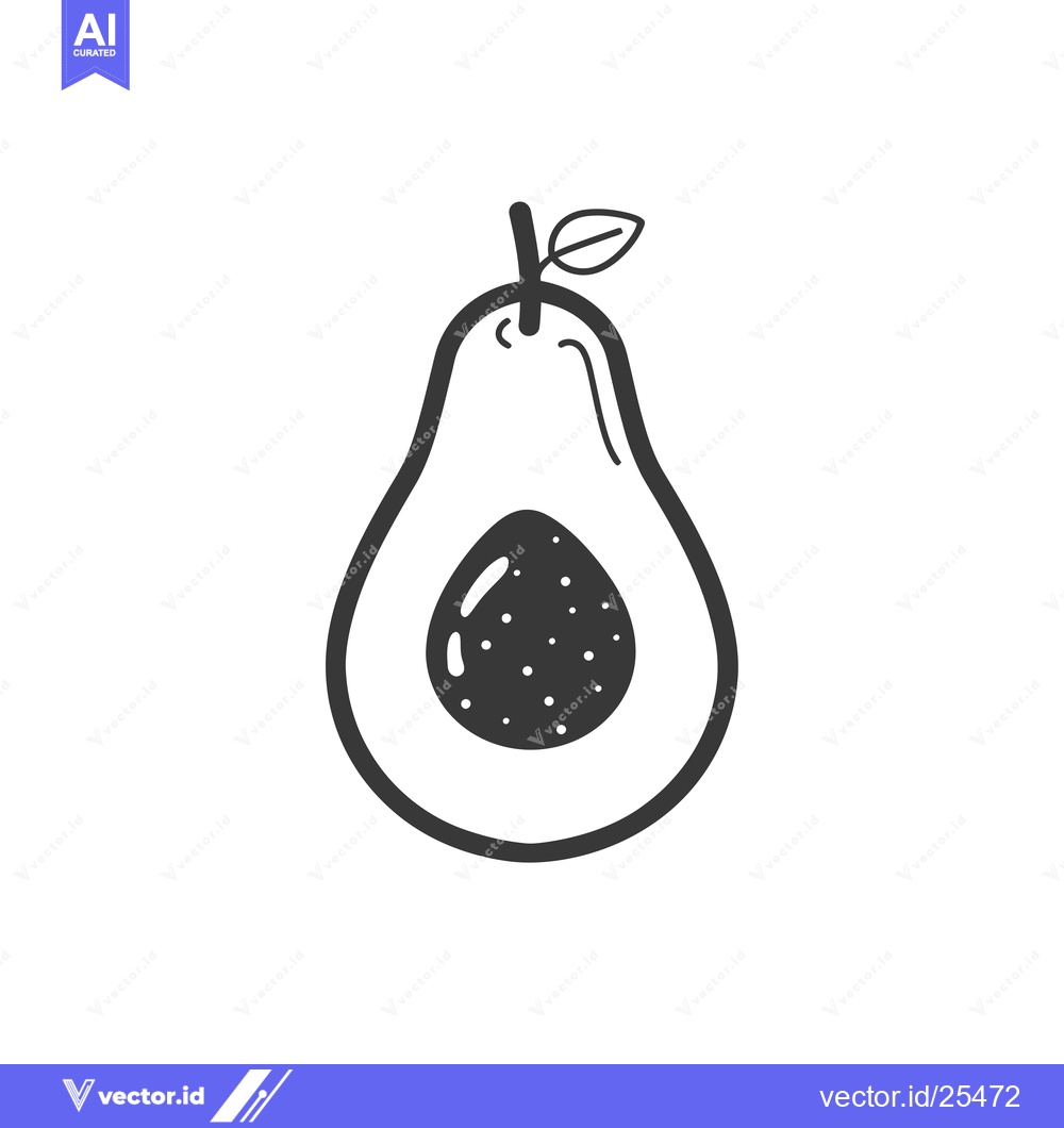 Premium Vector dari Black and White Line Drawing of an Avocado