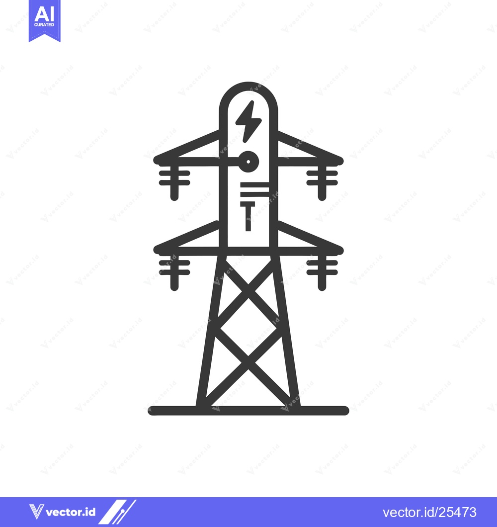 Premium Vector of Black and White Line Drawing of an Electrical Power Transmission Tower