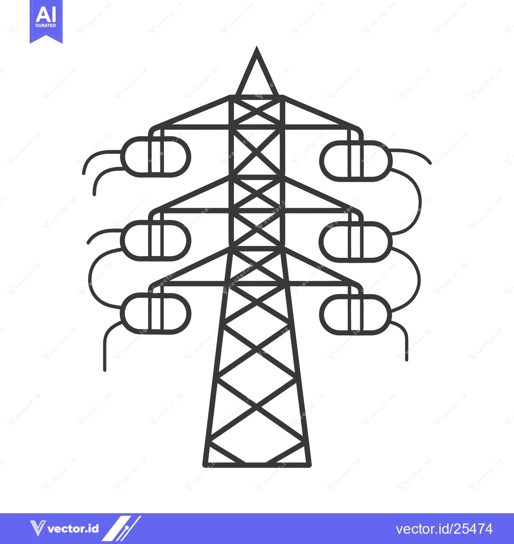 Premium Vector dari Black and white line drawing of an electricity pylon