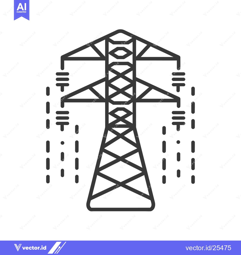 Premium Vector of Black and White Line Drawing of an Electric Tower with Power Lines