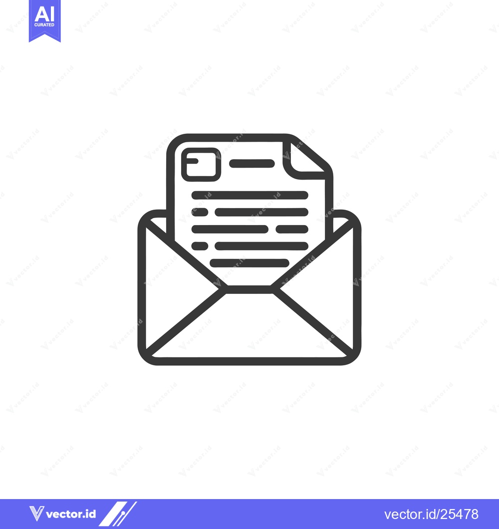 Premium Vector dari Black and white line drawing of an envelope with a letter inside
