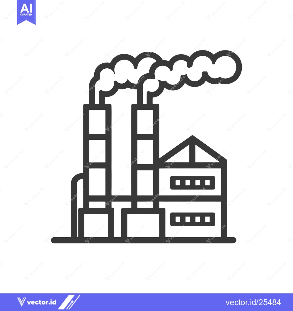 Premium Vector dari Black and White Line Drawing of an Industrial Factory with Smoke Stack