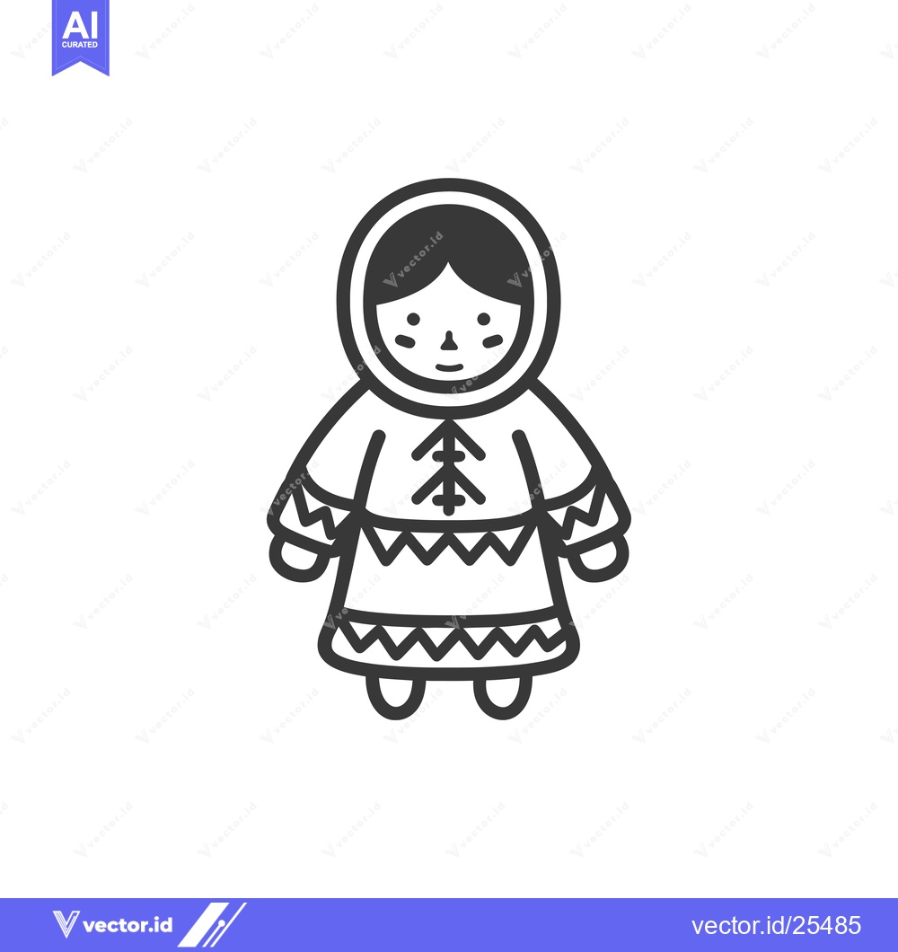 Premium Vector of Black and White Line Drawing of an Inuit Woman in Traditional Clothing