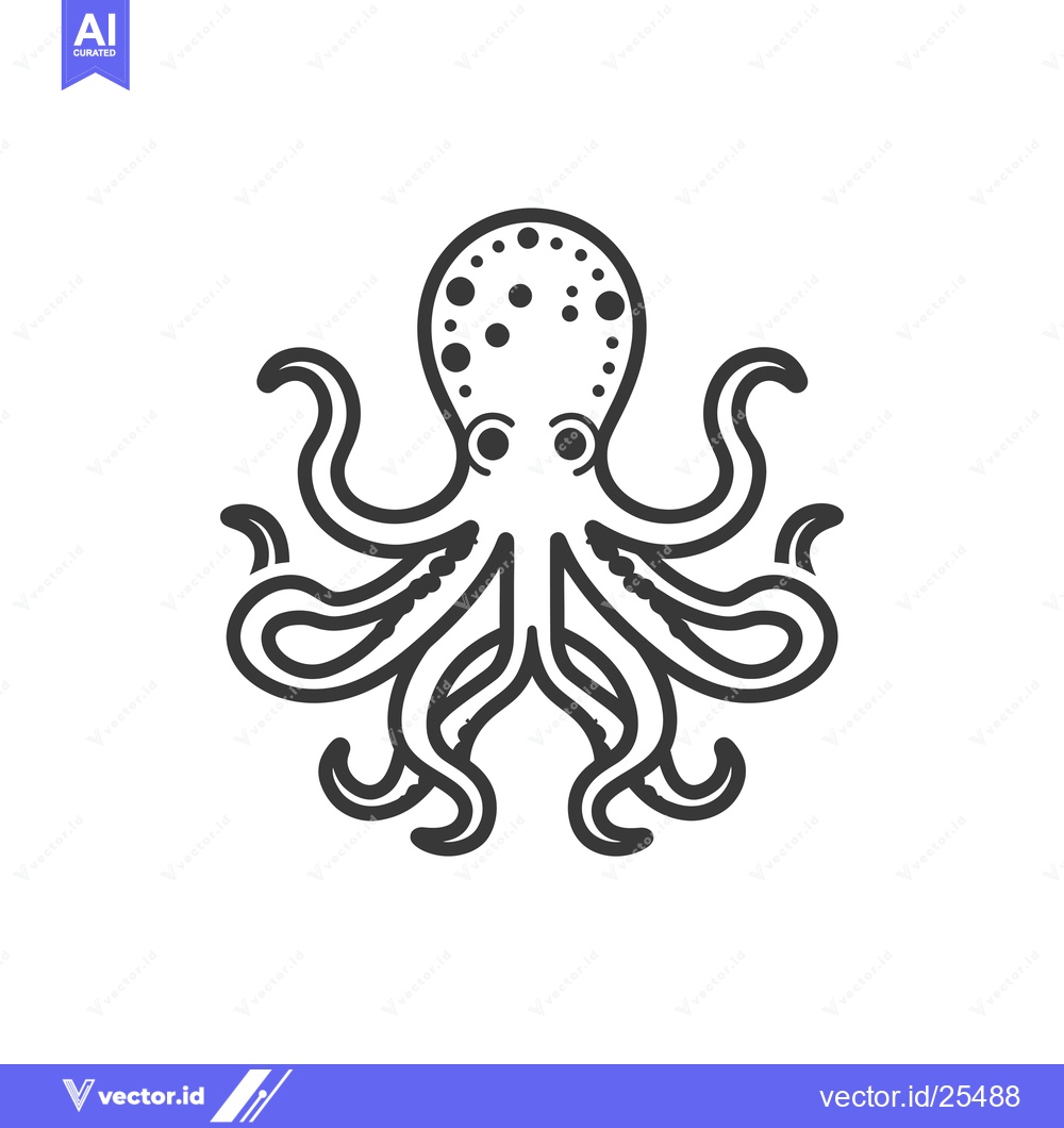 Premium Vector of Black and White Line Drawing of an Octopus