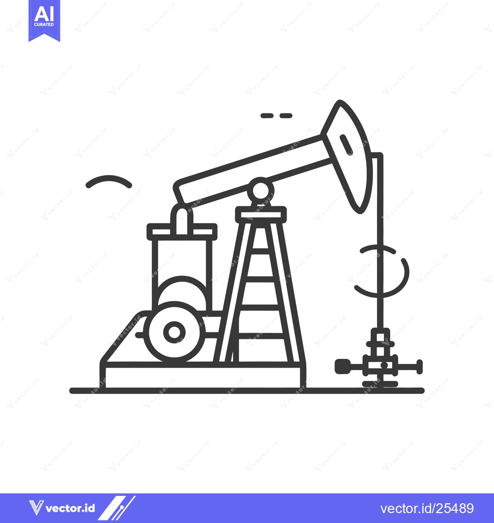 Premium Vector of Black and White Line Drawing of an Oil Pump Jack