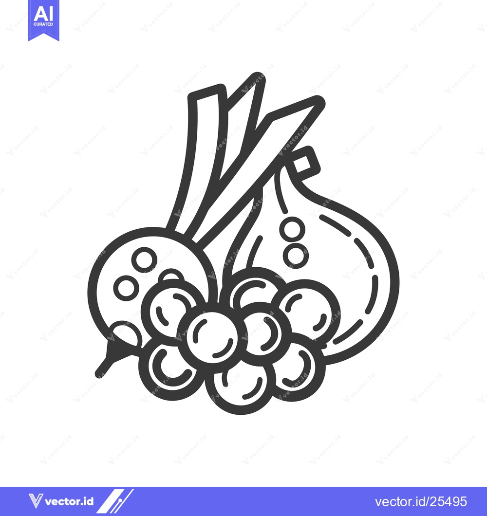 Premium Vector of Black and White Line Drawing of an Onion, a Beet, and Grapes