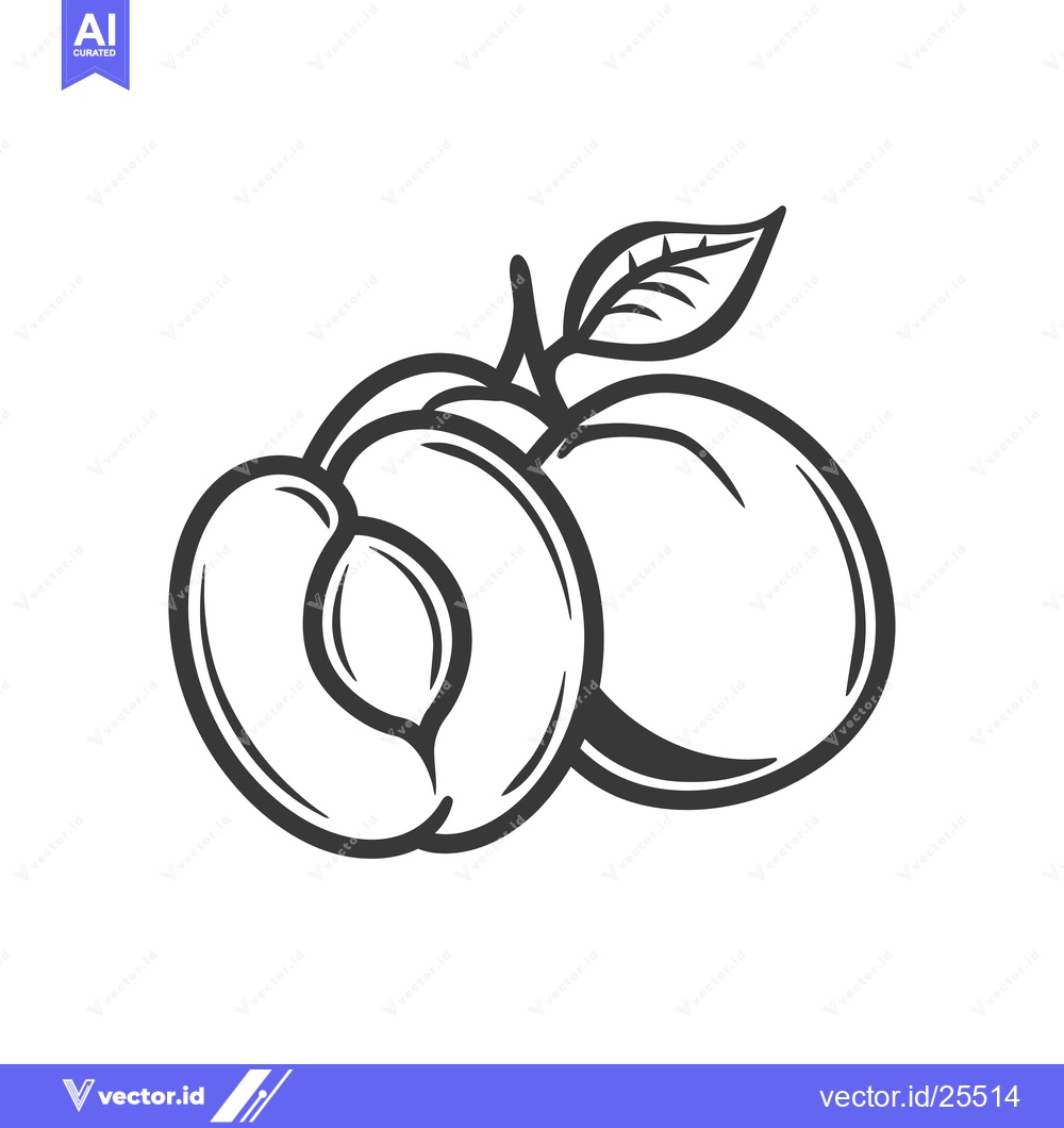 Premium Vector dari Black and White Line Drawing of a Peach with a Leaf