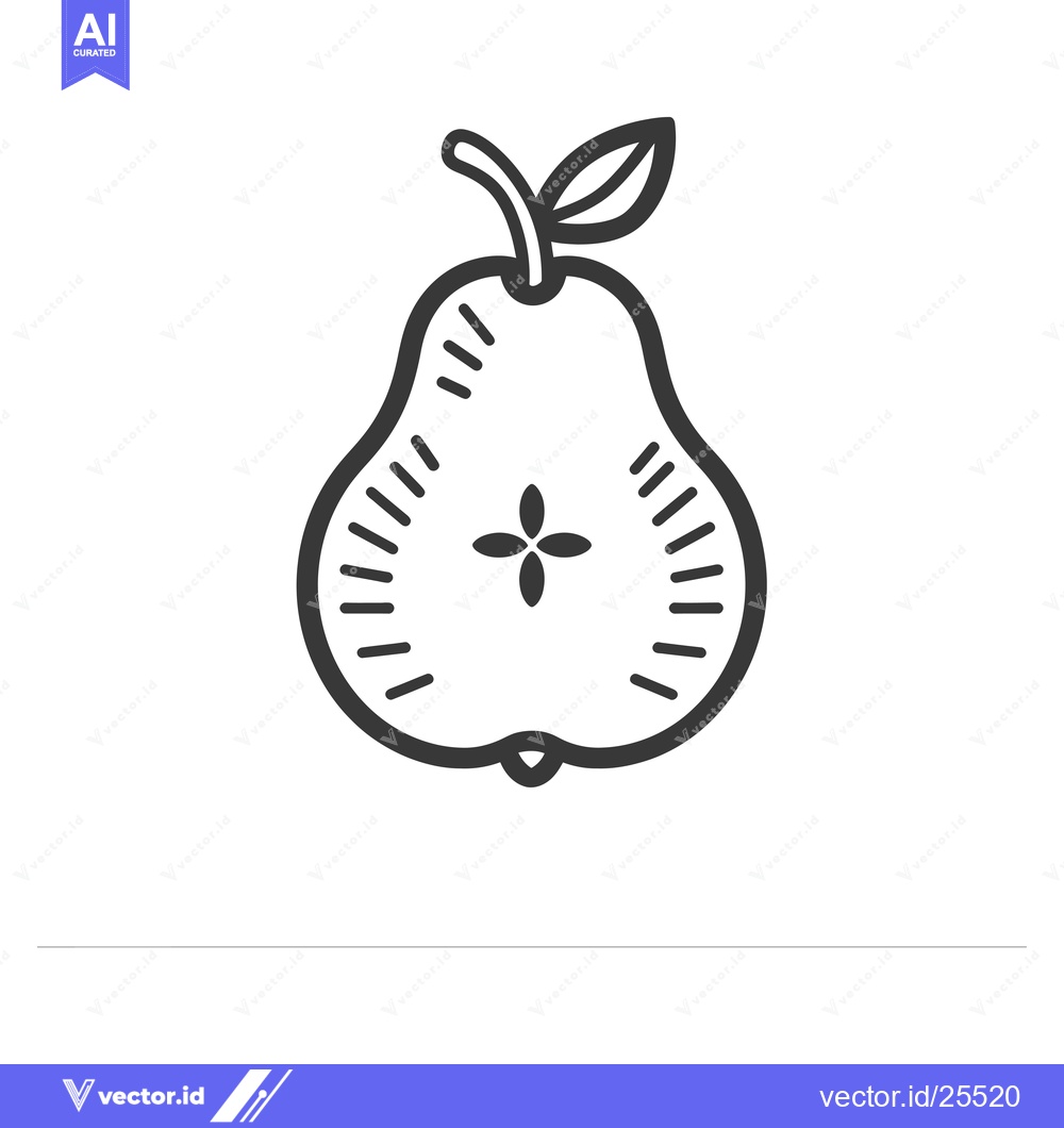 Premium Vector dari Black and White Line Drawing of a Pear with a Leaf