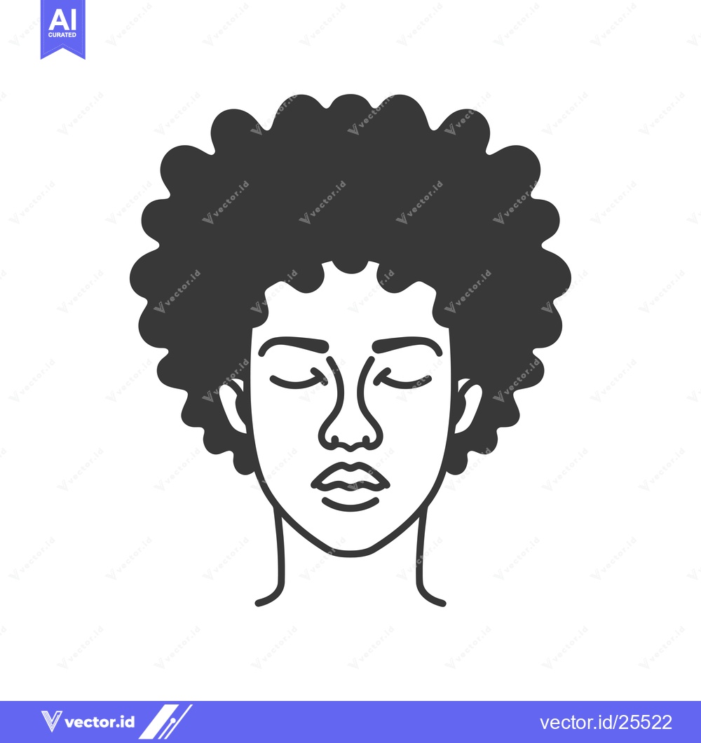 Premium Vector dari Black and White Line Drawing of a Person with Afro Hair and Closed Eye