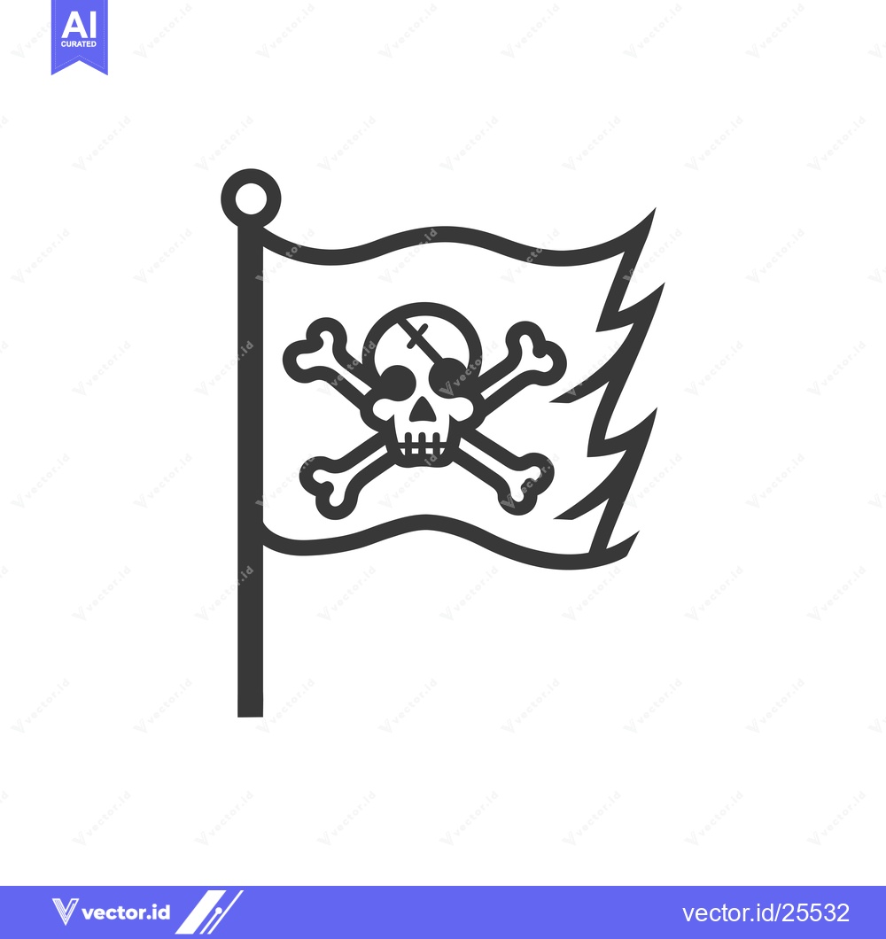 Premium Vector dari Black and White Line Drawing of a Pirate Flag with a Skull and Crossbo
