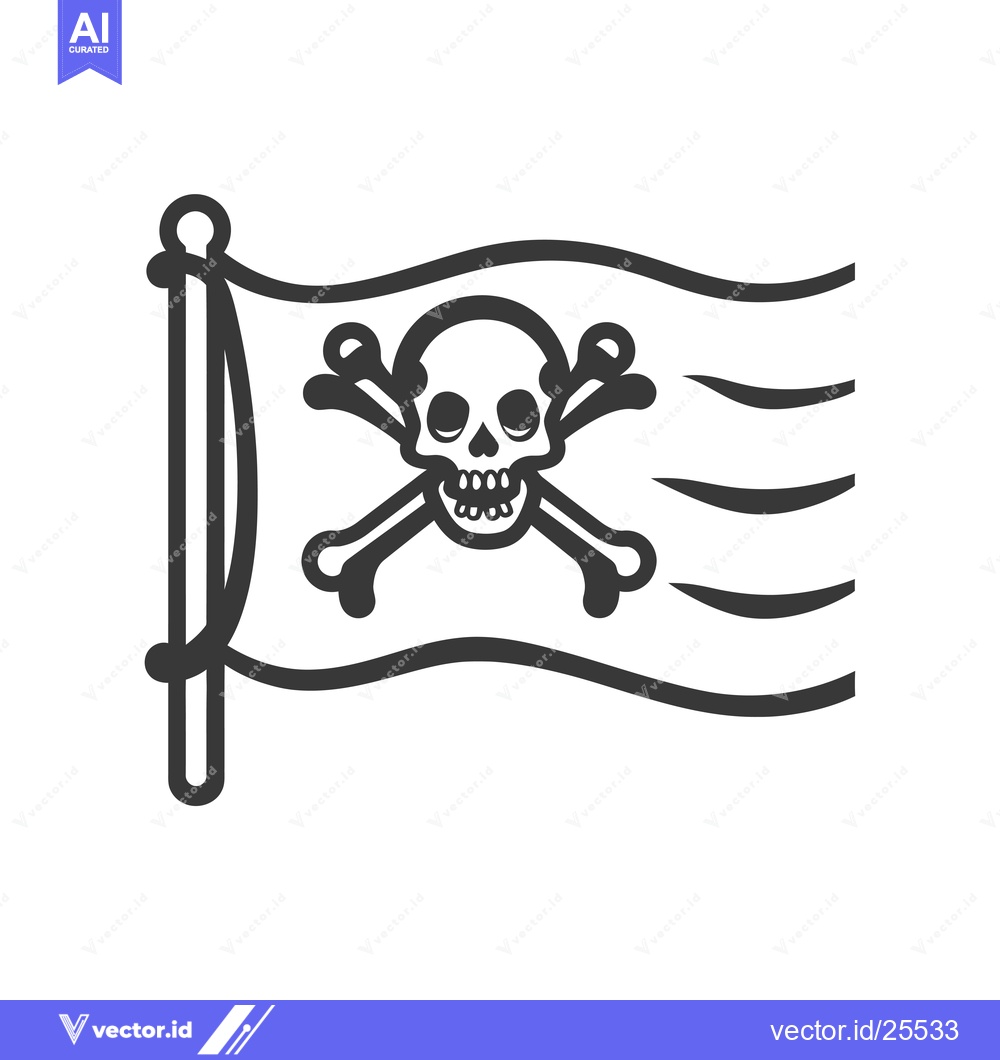 Premium Vector dari Black and White Line Drawing of a Pirate Flag with a Skull and Crossbo