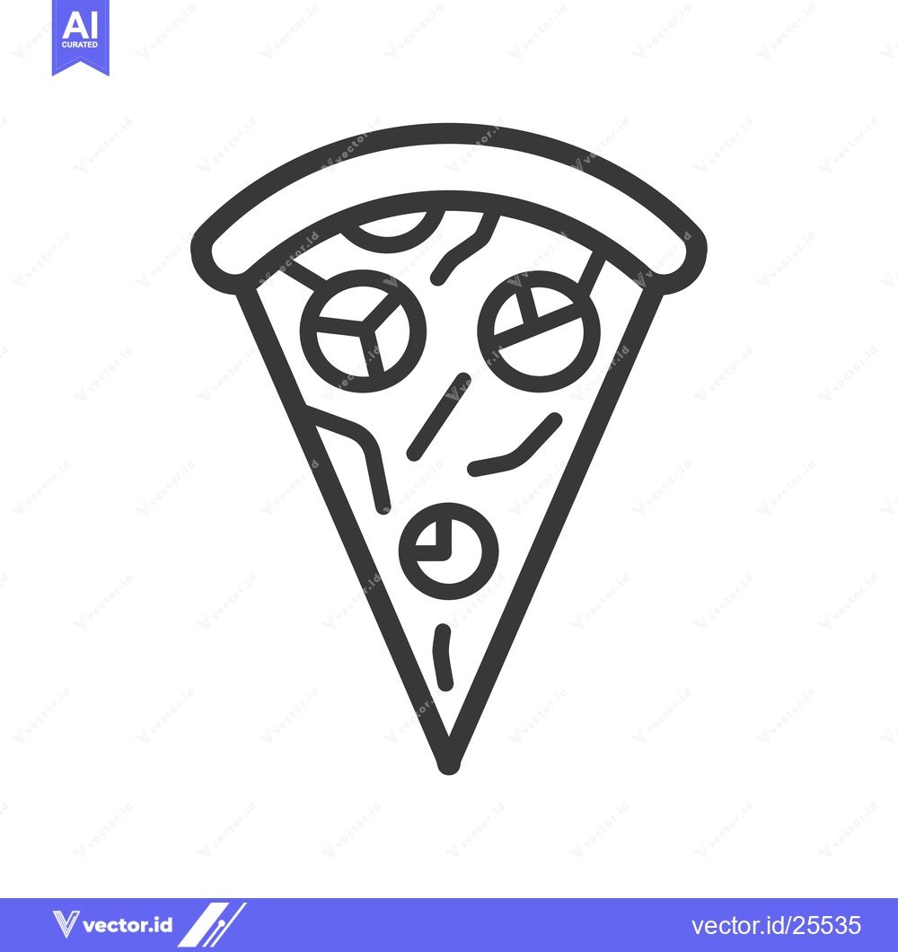 Premium Vector of Black and White Line Drawing of a Pizza Slice with Toppings
