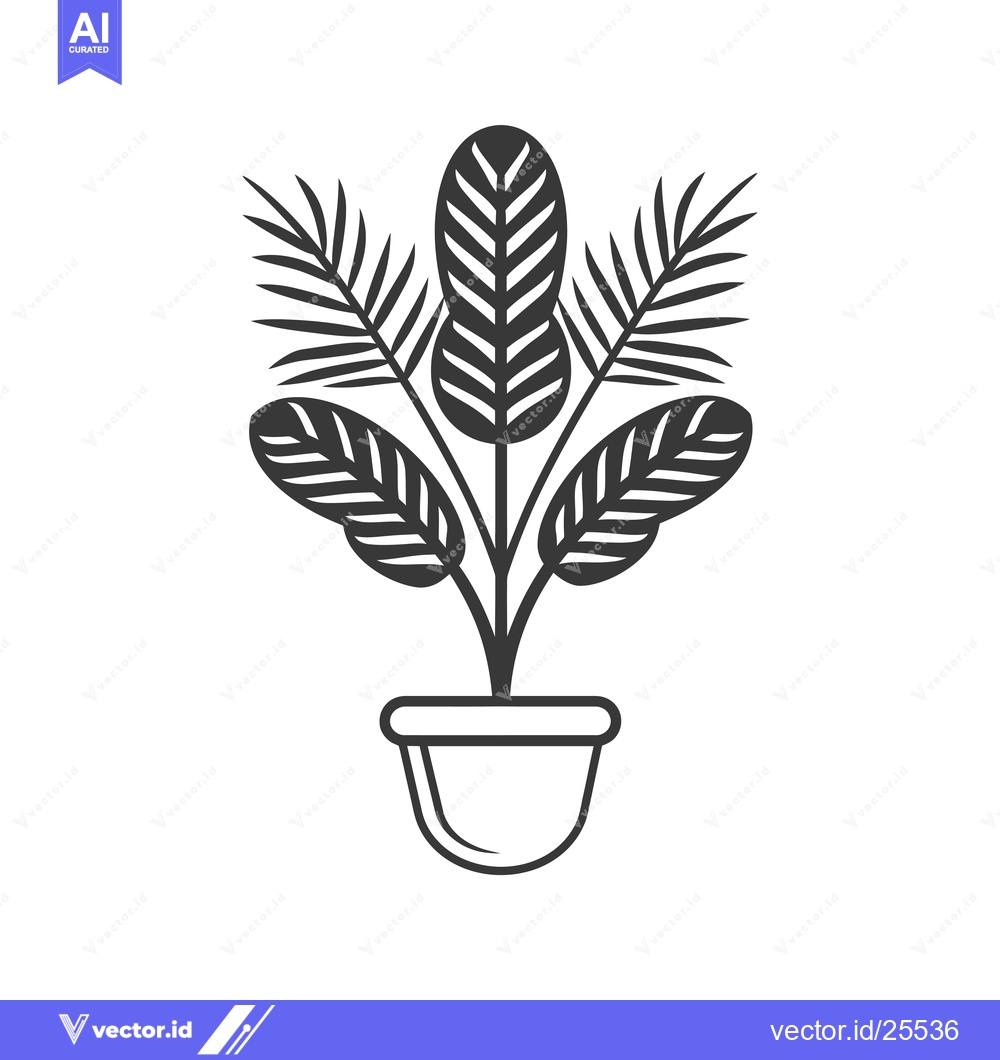 Premium Vector dari Black and White Line Drawing of a Plant in a Pot