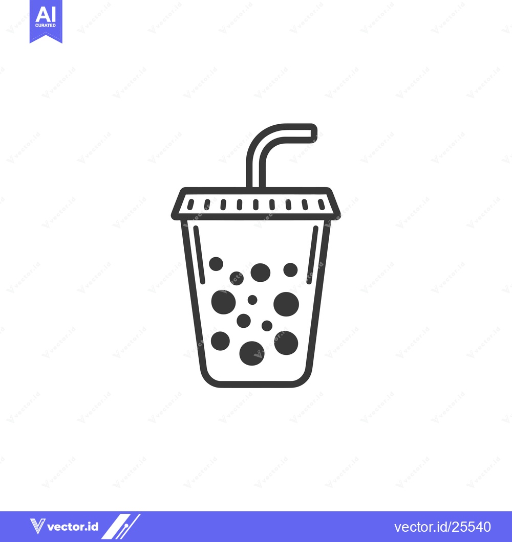 Premium Vector of Black and White Line Drawing of a Plastic Cup with Boba and a Straw