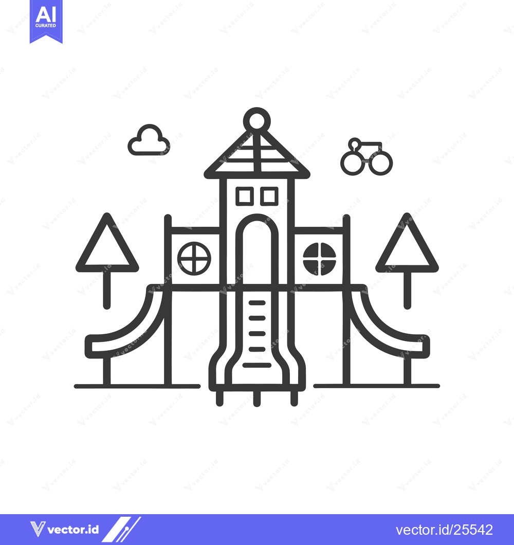 Premium Vector dari Black and White Line Drawing of a Playground with a Tower, Slides, and