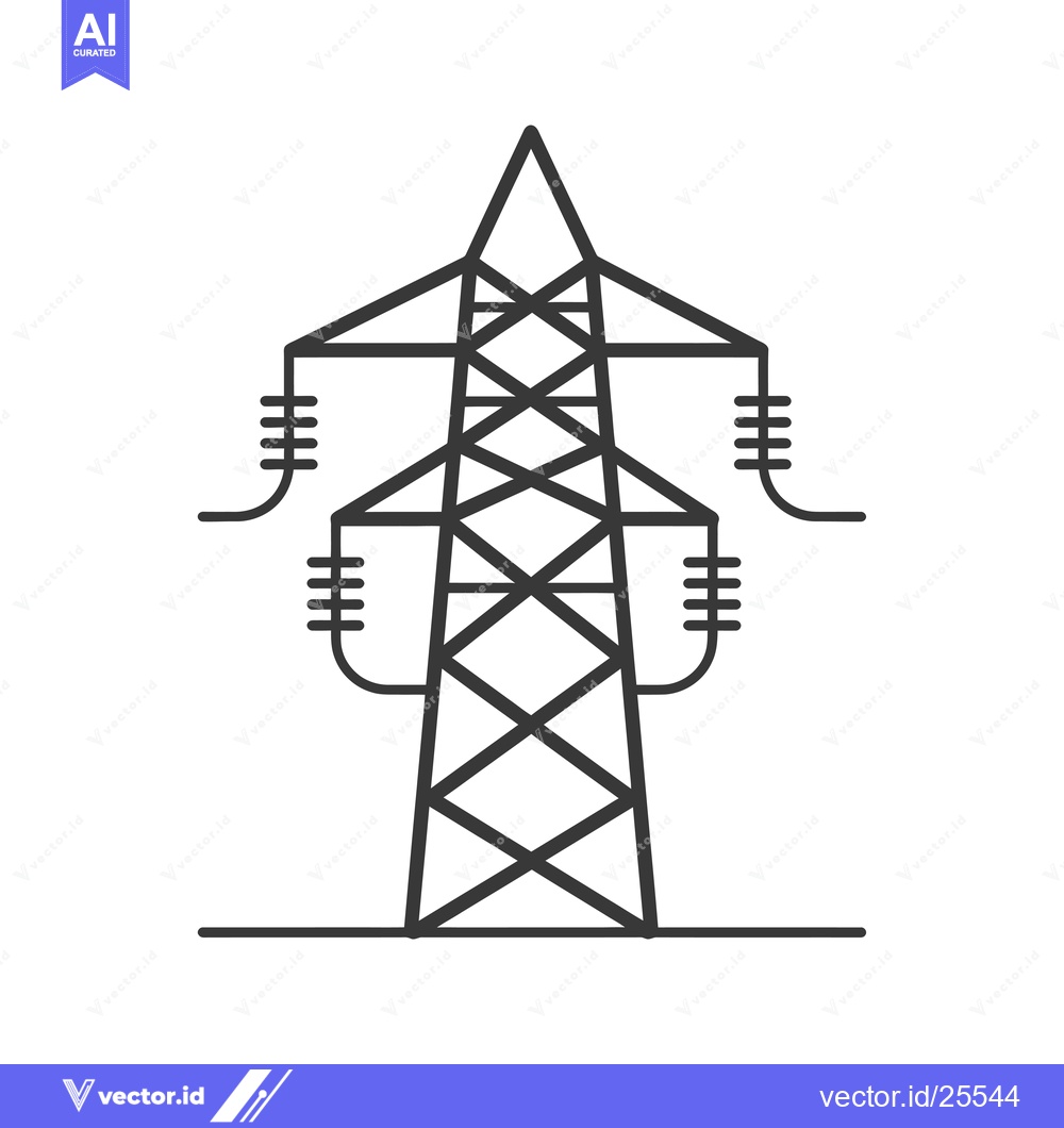 Premium Vector of Black and White Line Drawing of a Power Transmission Tower