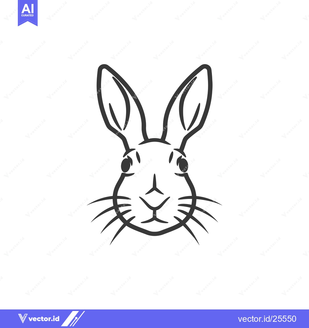 Premium Vector dari Black and White Line Drawing of a Rabbit's Face