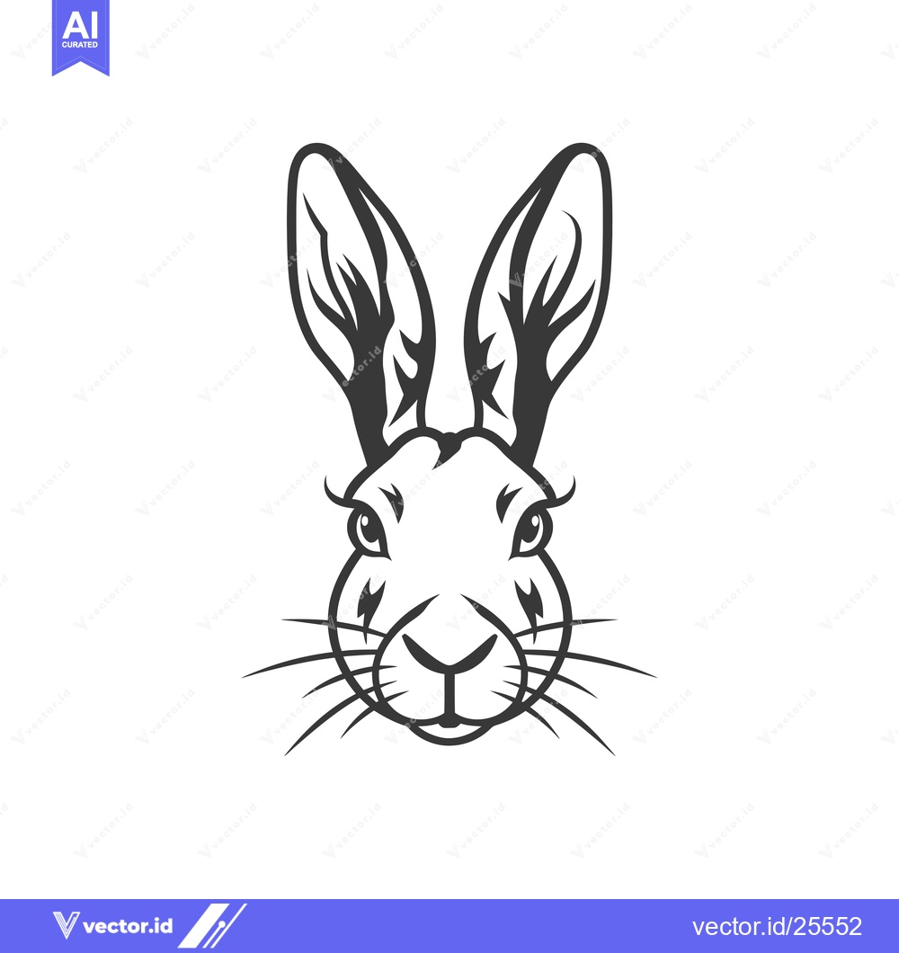 Premium Vector of Black and White Line Drawing of a Rabbit's Face