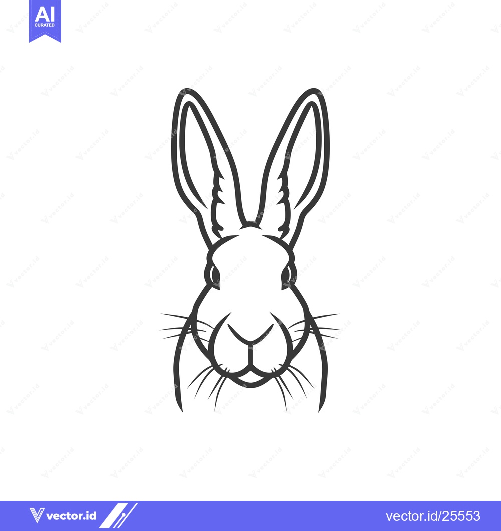 Premium Vector dari Black and White Line Drawing of a Rabbit's Face