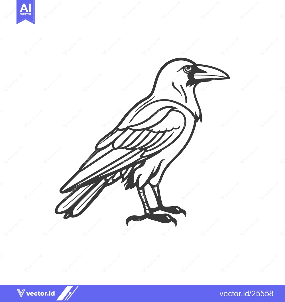 Premium Vector of Black and White Line Drawing of a Raven