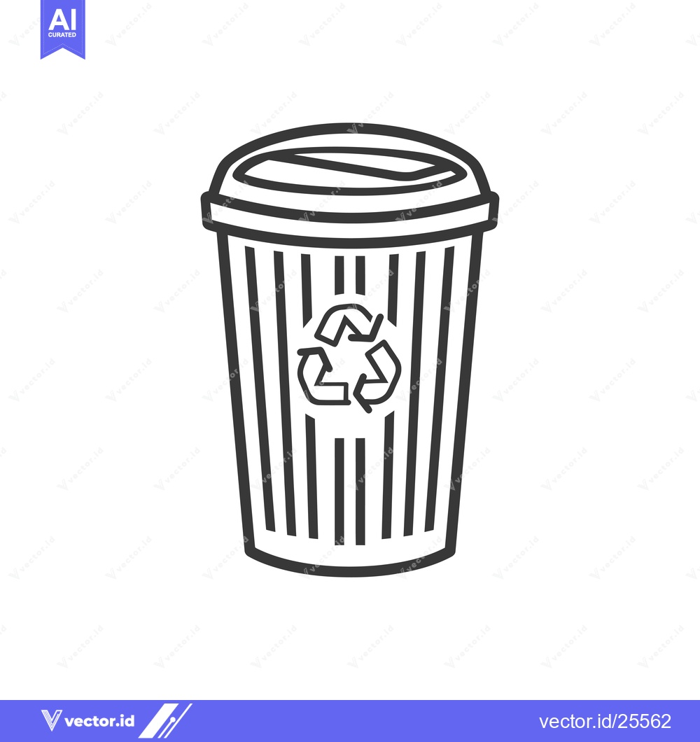Premium Vector of Black and White Line Drawing of a Recycling Bin