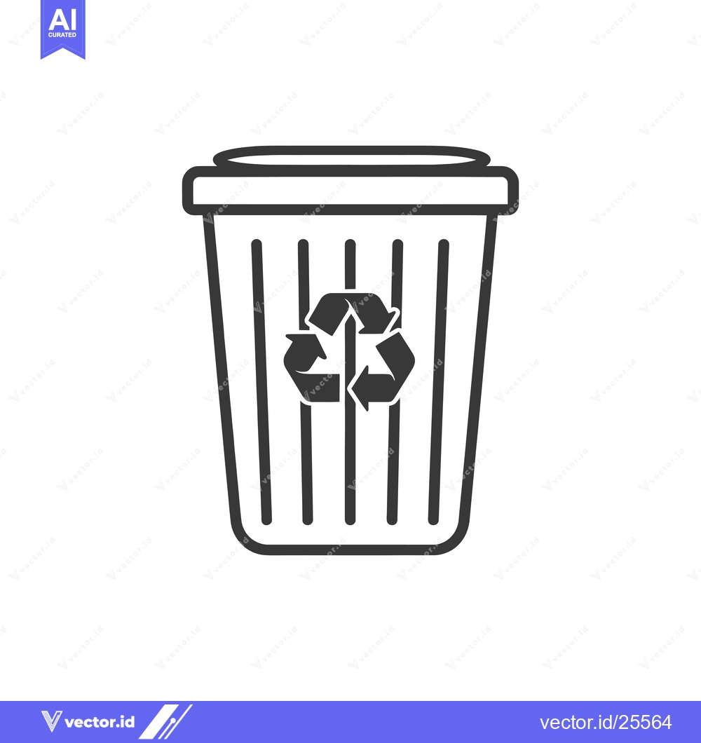 Premium Vector of Black and White Line Drawing of a Recycling Bin