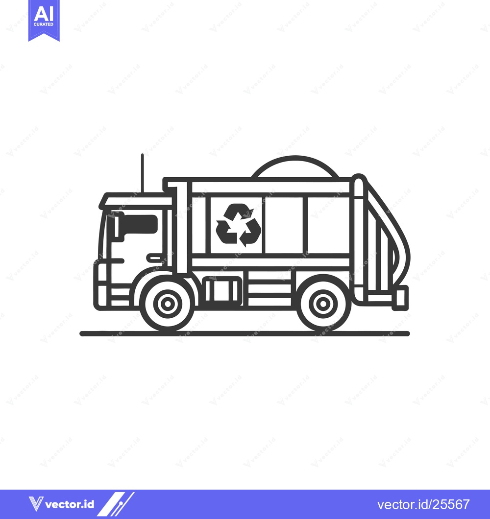 Premium Vector dari Black and White Line Drawing of a Recycling Truck