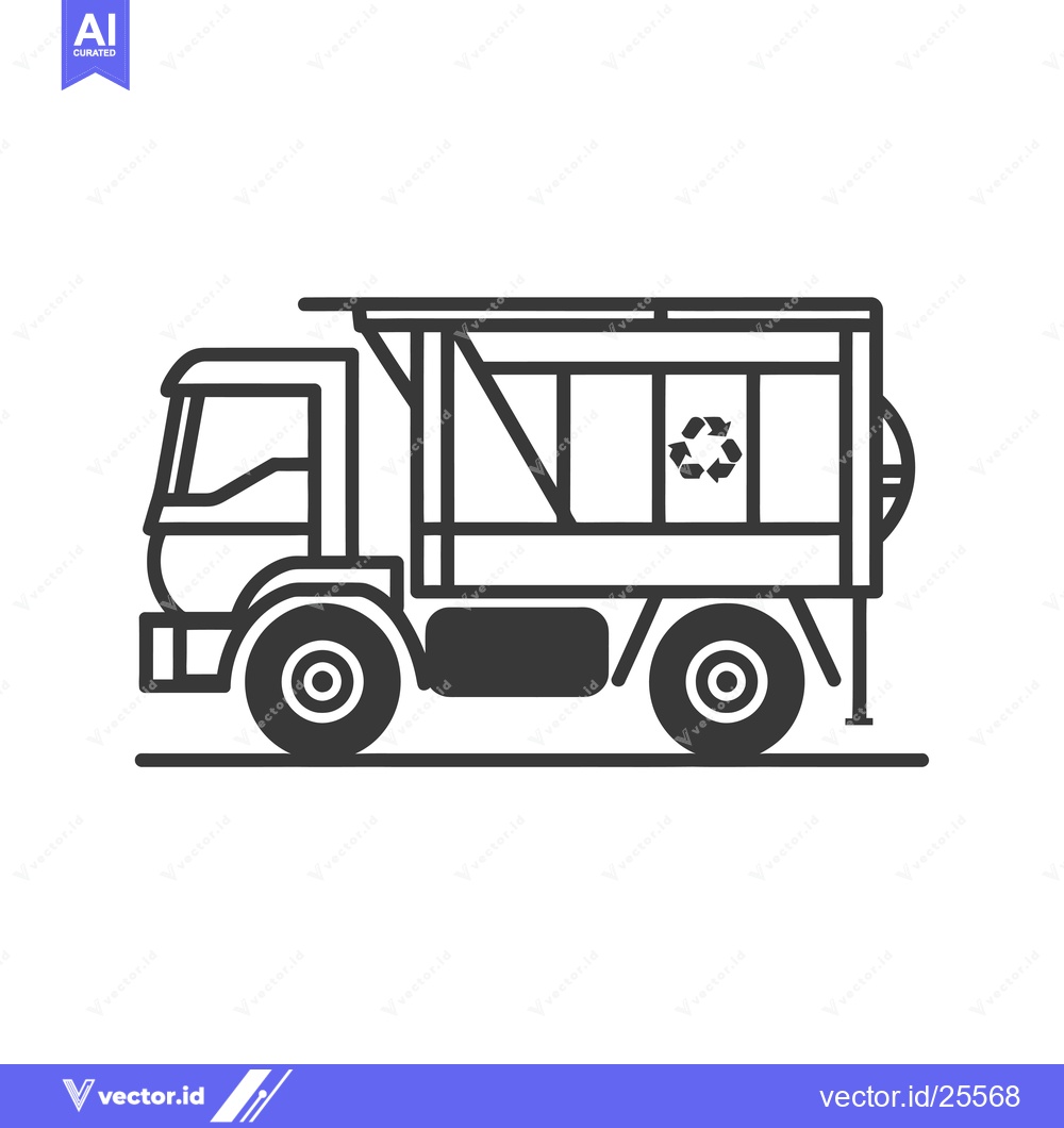 Premium Vector of Black and White Line Drawing of a Recycling Truck