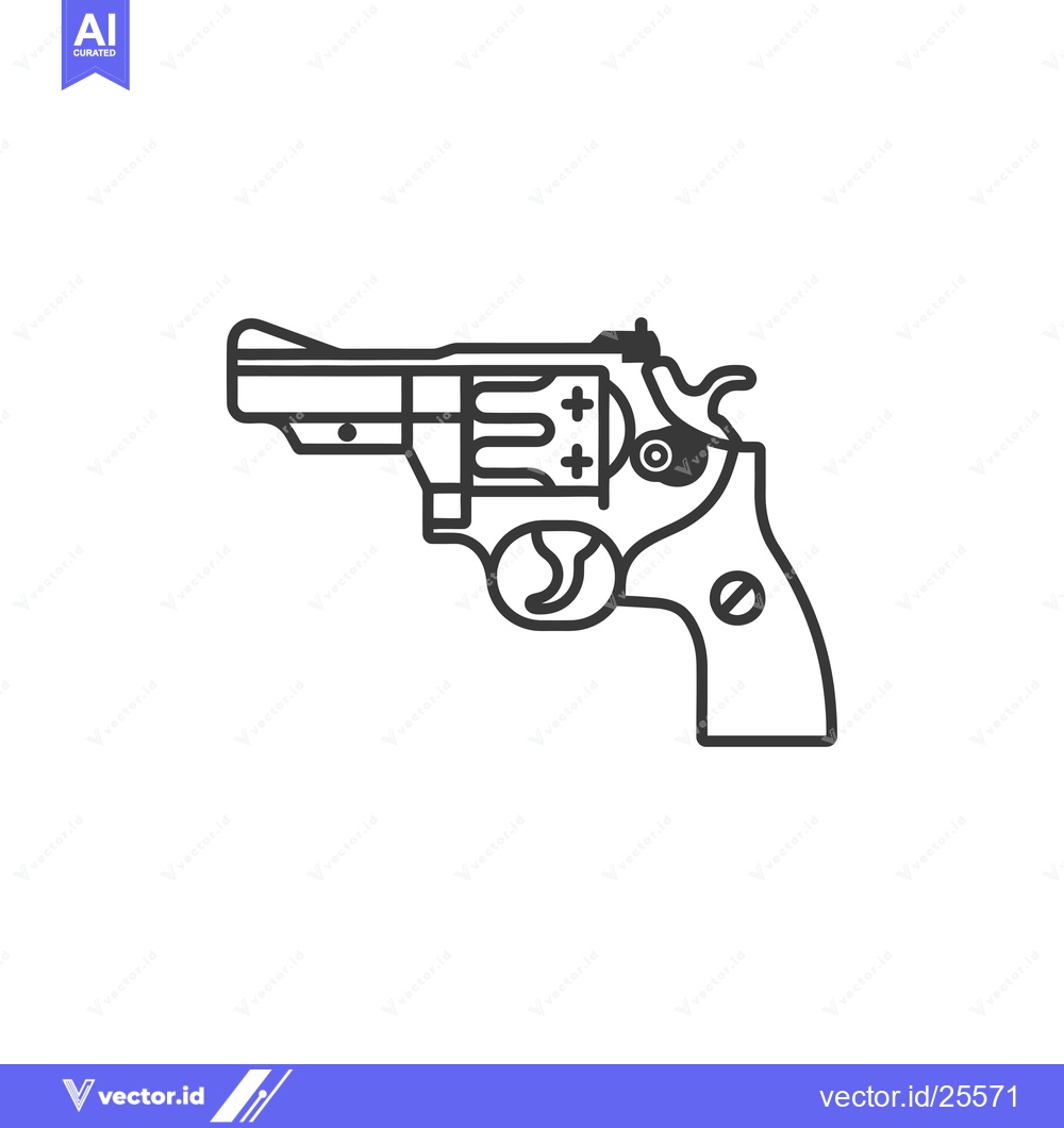 Premium Vector of Black and White Line Drawing of a Revolver