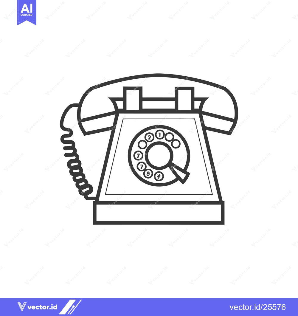 Premium Vector dari Black and White Line Drawing of a Rotary Phone