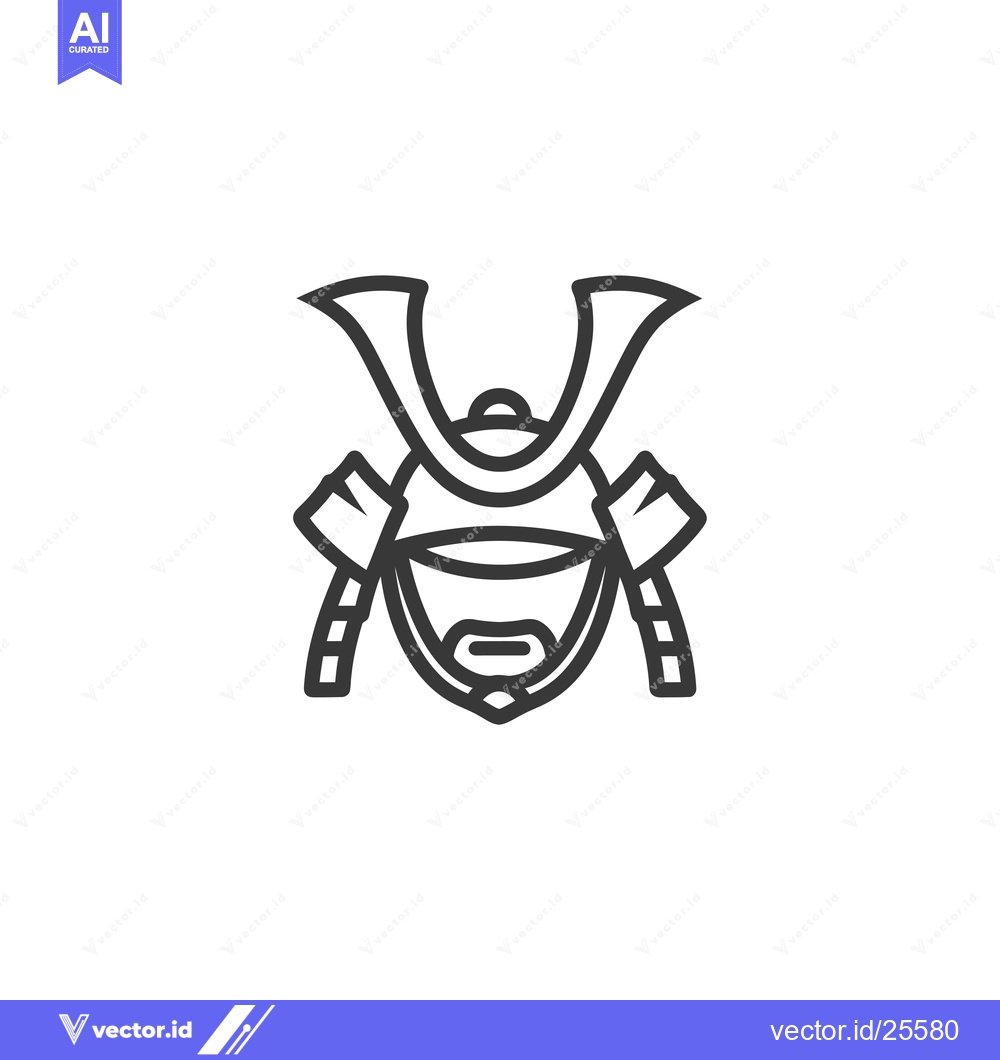 Premium Vector of Black and White Line Drawing of a Samurai Helmet