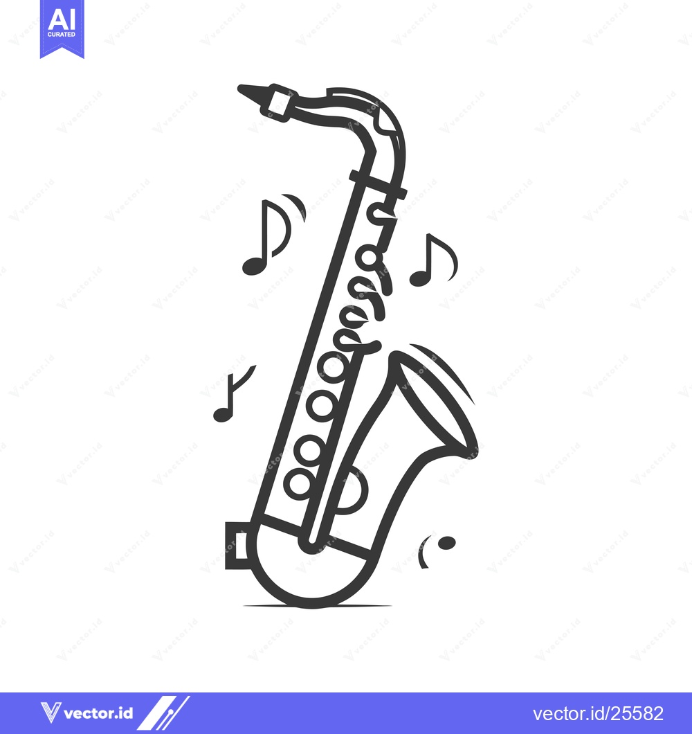 Premium Vector of Black and White Line Drawing of a Saxophone with Music Notes