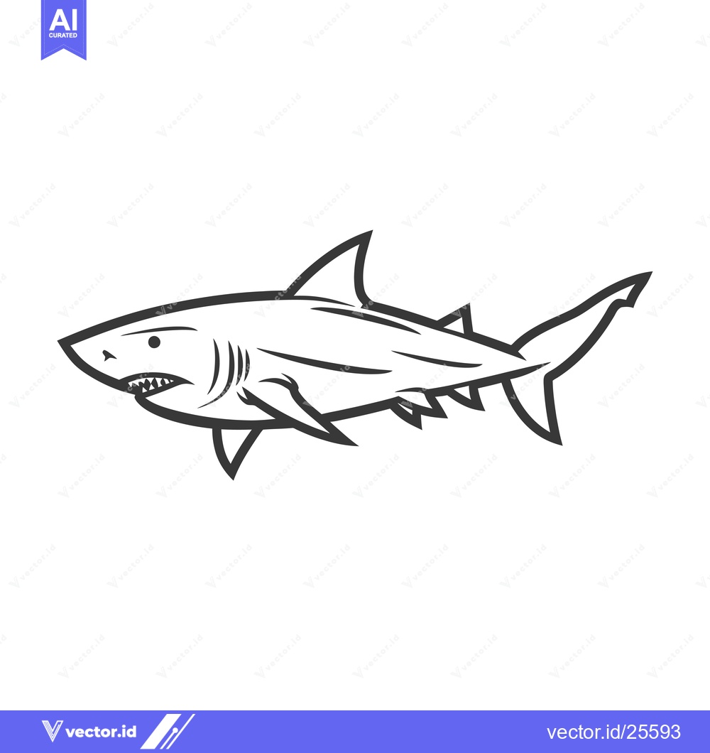 Premium Vector dari Black and White Line Drawing of a Shark
