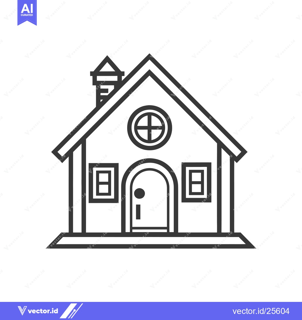 Premium Vector dari Black and White Line Drawing of a Simple House with a Door, Windows, a