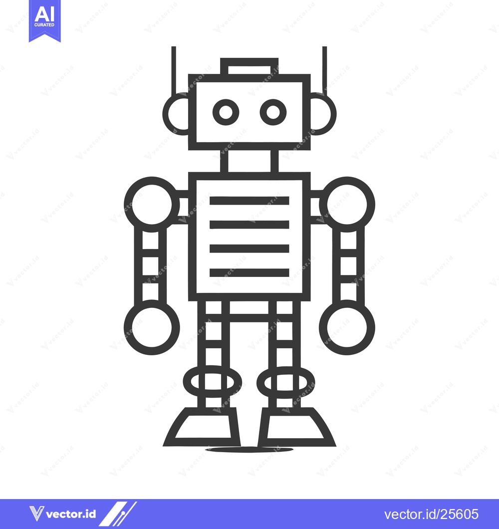 Premium Vector dari Black and White Line Drawing of a Simple Robot