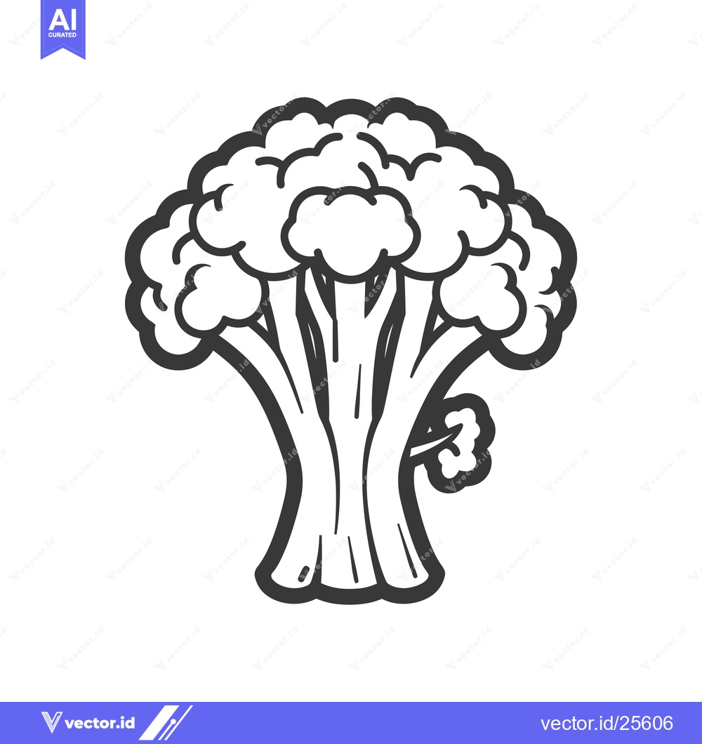 Premium Vector of Black and White Line Drawing of a Single Broccoli Floret