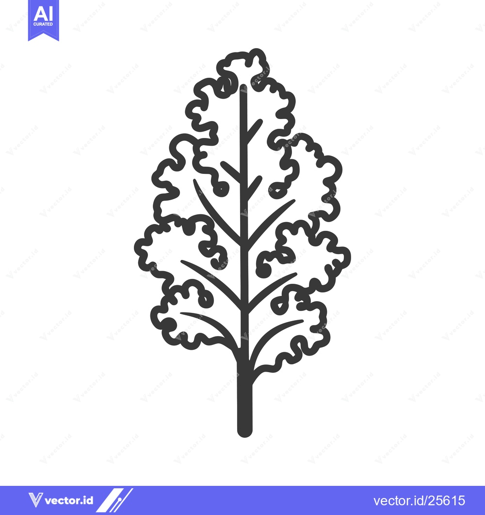 Premium Vector of Black and White Line Drawing of a Single Kale Leaf
