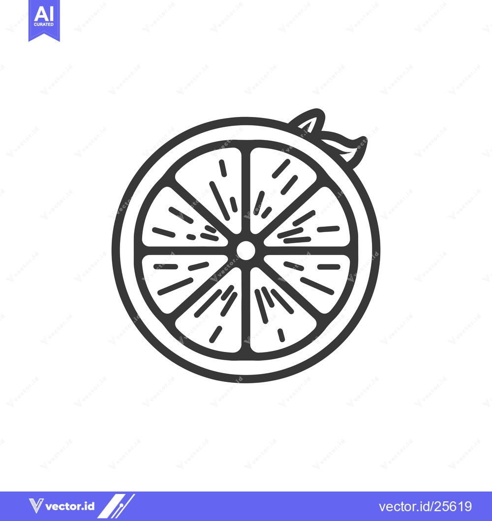 Premium Vector of Black and White Line Drawing of a Single Orange Slice with a Leaf