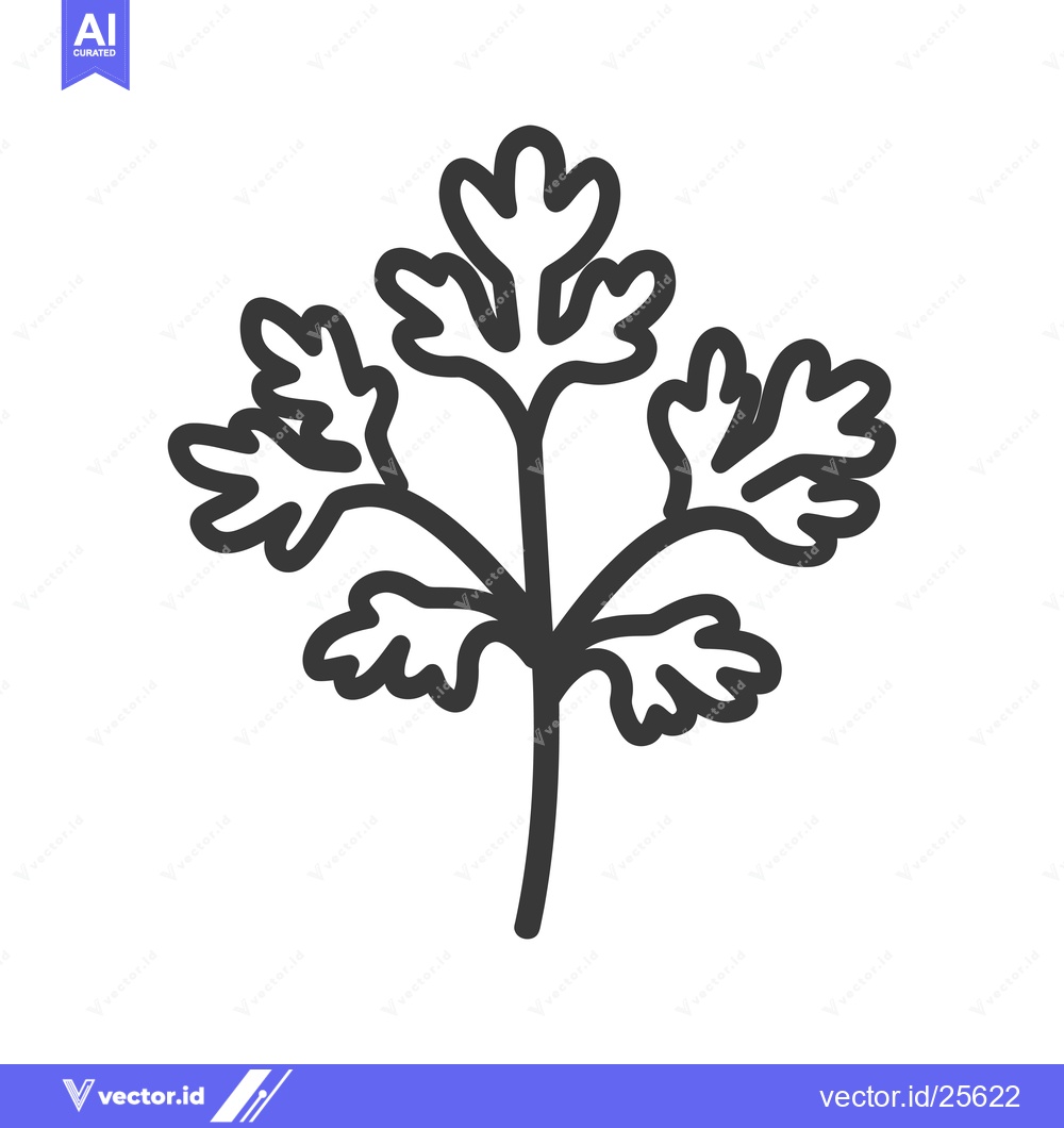 Premium Vector dari Black and white line drawing of a single sprig of cilantro