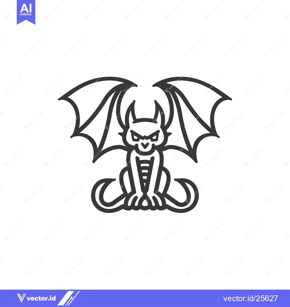 Premium Vector of Black and White Line Drawing of a Sitting Dragon with Wings