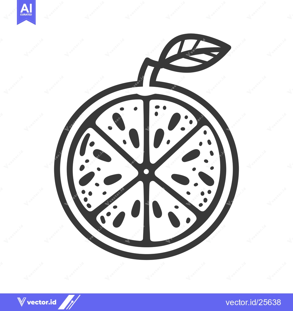 Premium Vector of Black and White Line Drawing of a Sliced Citrus Fruit with a Leaf