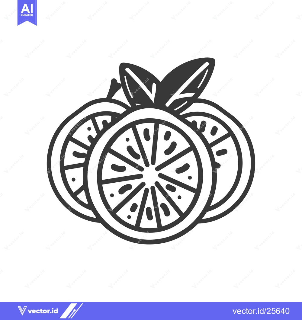 Premium Vector dari Black and White Line Drawing of a Sliced Orange with Leaves
