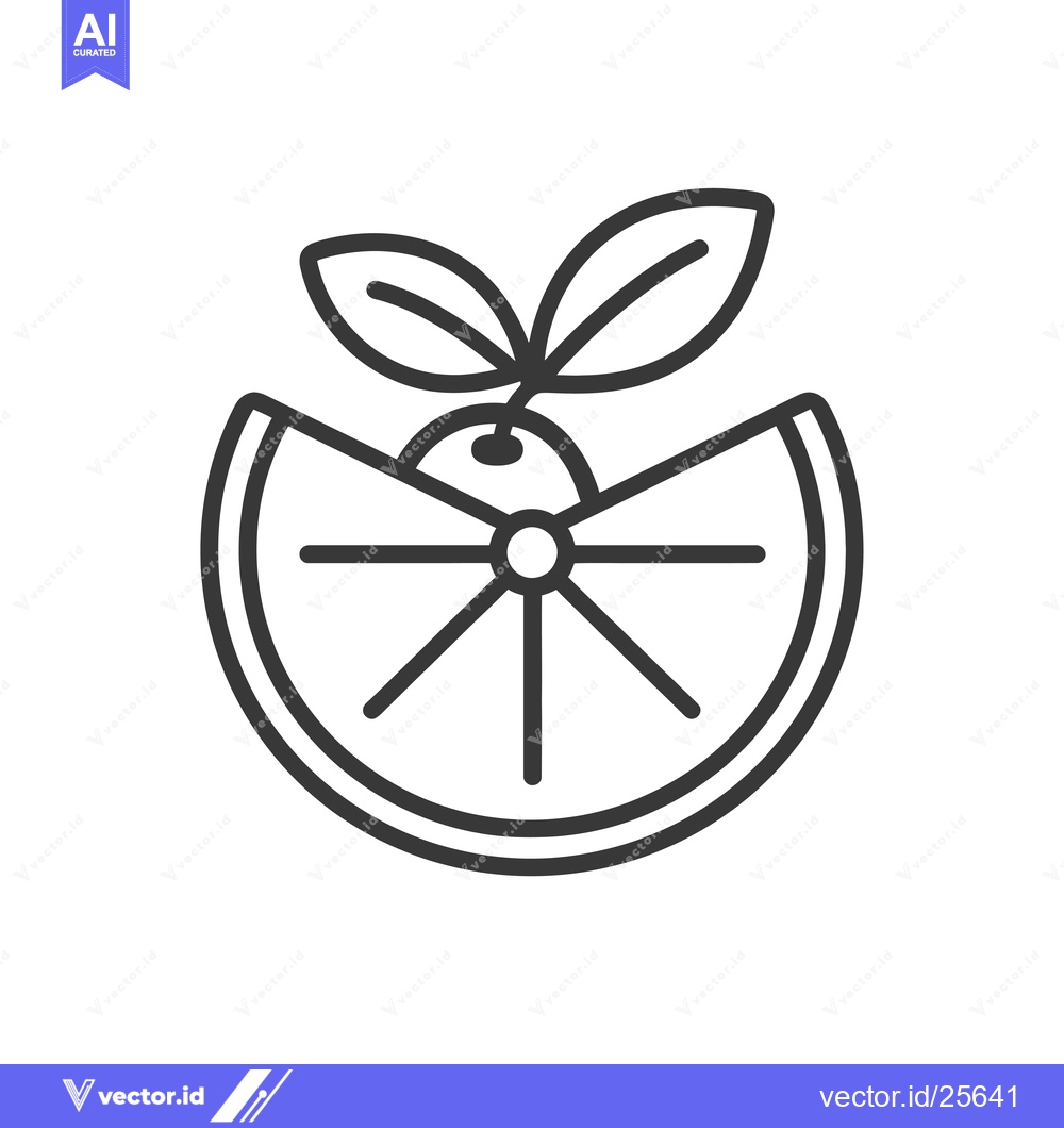 Premium Vector dari Black and White Line Drawing of a Slice of Citrus with Leaves