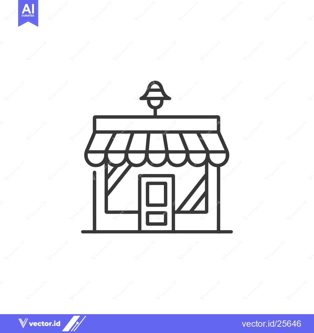 Premium Vector of Black and White Line Drawing of a Small Shop with an Awning