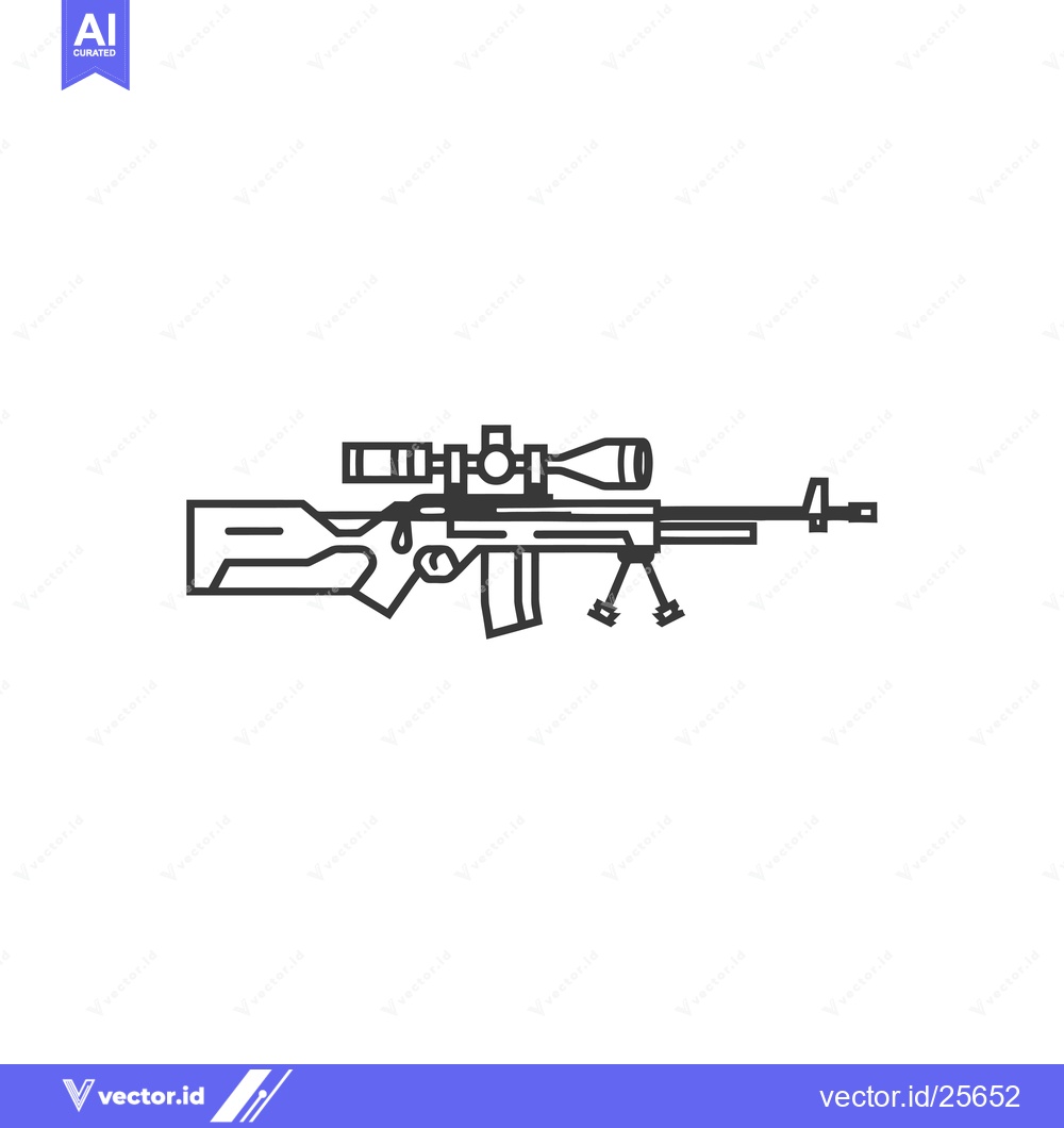 Premium Vector dari Black and White Line Drawing of a Sniper Rifle with Scope